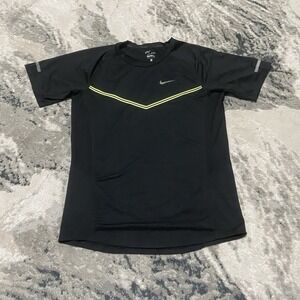 Nike Tech Knit Cool Ultra Running Dri-Fit Top Shirt Black & Neon Men‎ Sz S